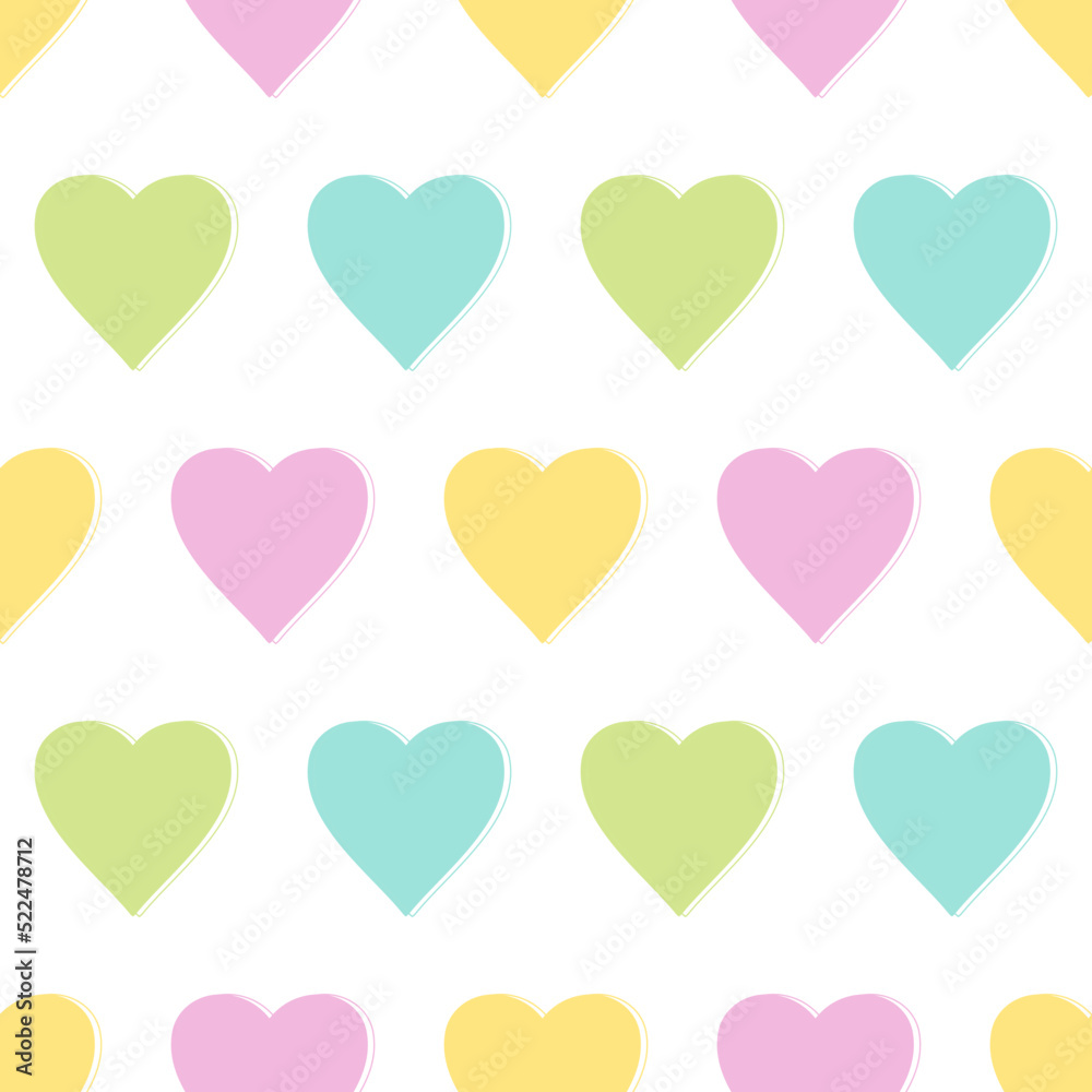 Cute pastel colors hearts vector seamless pattern background for romantic and Valentines Day design.