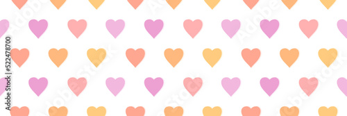 Wide horizontal vector seamless pattern background with cute pastel colors hearts.
