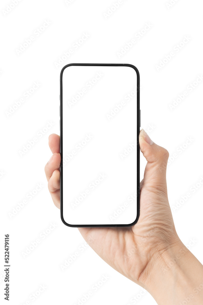 Hand holding the black smartphone with blank screen, Can use mock-up for your application or website design project. Hand holding the black smartphone with blank screen, Can use mock-up for your application or website design project.