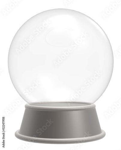 Empty Crystal Ball / snow globe isolated on transparent background. 3D illustration.