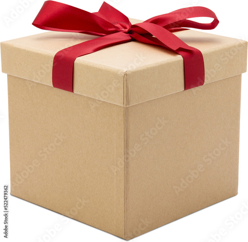 Gift box kraft png file with romantic, presents for Christmas day or valentine day, package with congratulation, wrapped paper, spring for decoration, copy space, holiday concept. photo