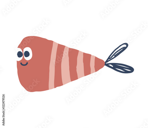 Cute hand drawn fish with red stripes and silly eyes.
