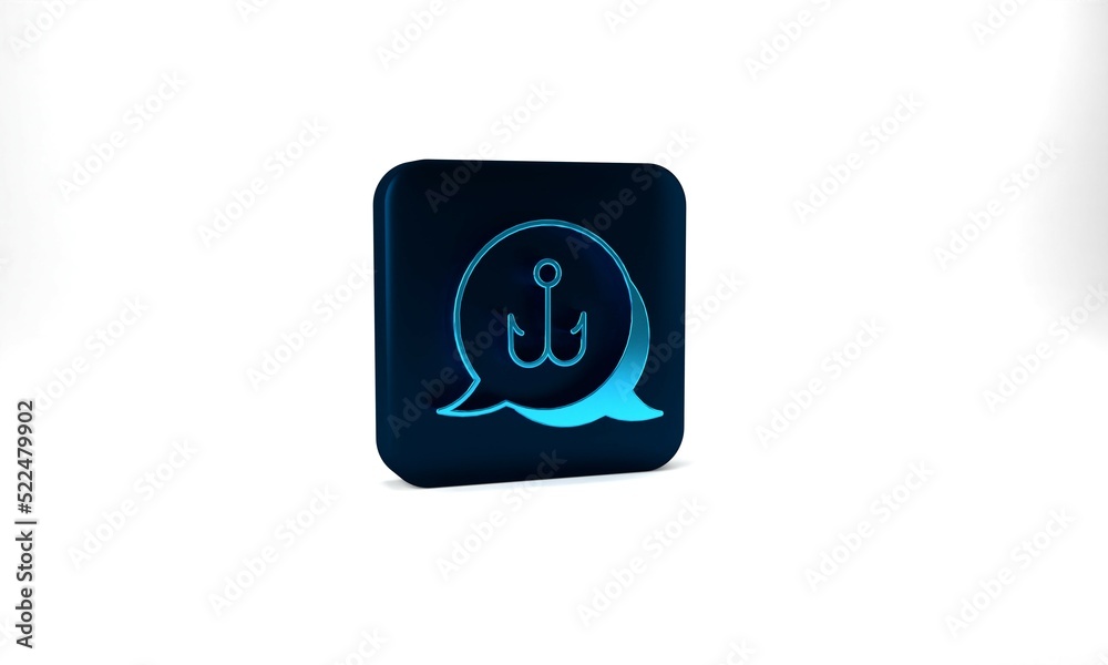 Blue Fishing hook icon isolated on grey background. Fishing tackle. Blue square button. 3d illustration 3D render Blue Fishing hook icon isolated on grey background. Fishing tackle. Blue square button. 3d illustration 3D render
