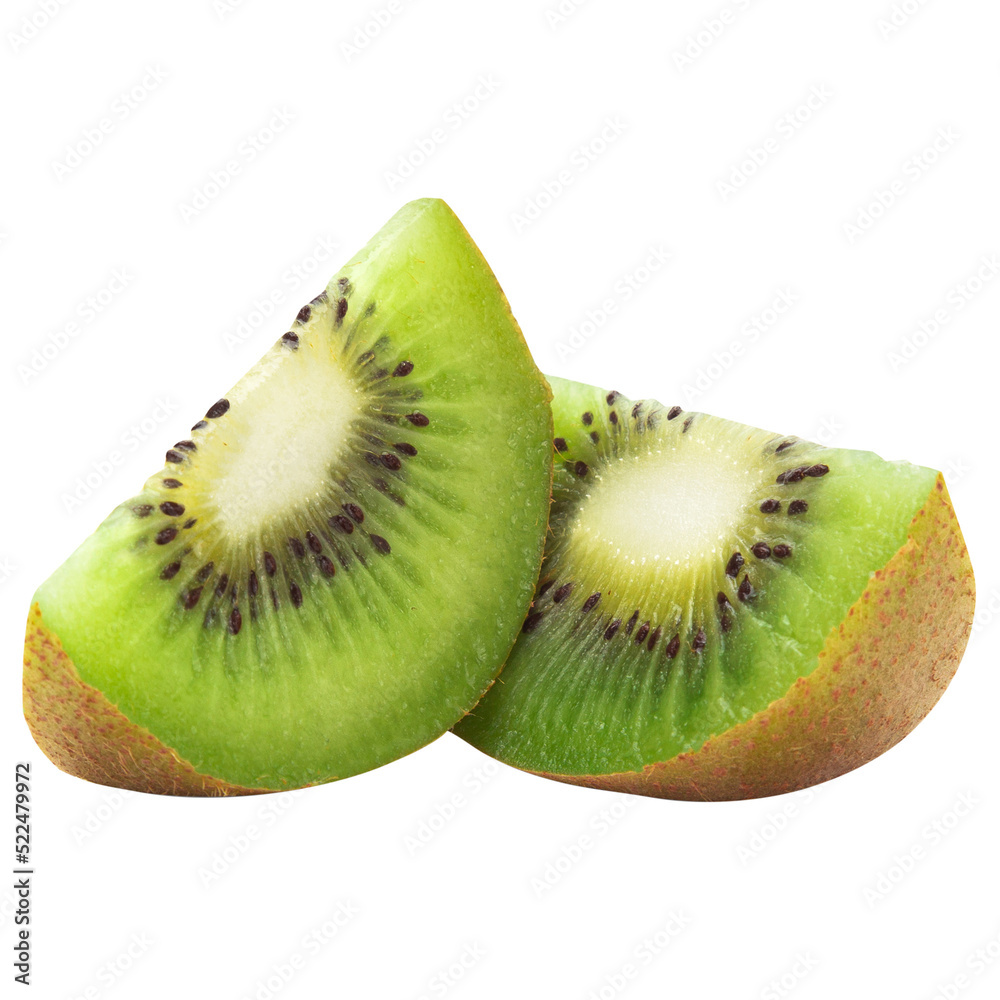 Kiwi fruit and half and slice mockup, Cutout. Kiwi fruit and half and slice mockup, Cutout.