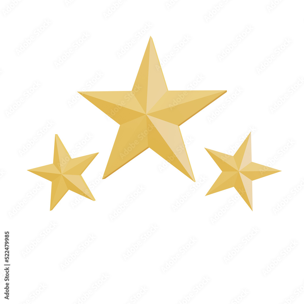 3D three yellow star icon isolated on a transparent background	