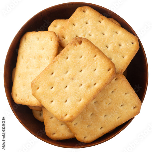 Cracker cookies in wooden bowl mockup, Cutout.