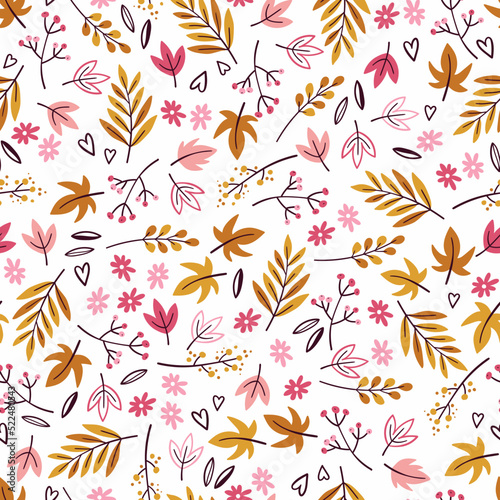 Beautiful autumn seamless pattern, cute colorful leaves hand drawn background, great for seasonal textile prints, holiday banners, backdrops or wallpapers - vector surface