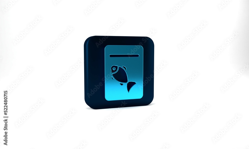 Blue Served fish on plate icon isolated on grey background. Blue square button. 3d illustration 3D render Blue Served fish on plate icon isolated on grey background. Blue square button. 3d illustration 3D render