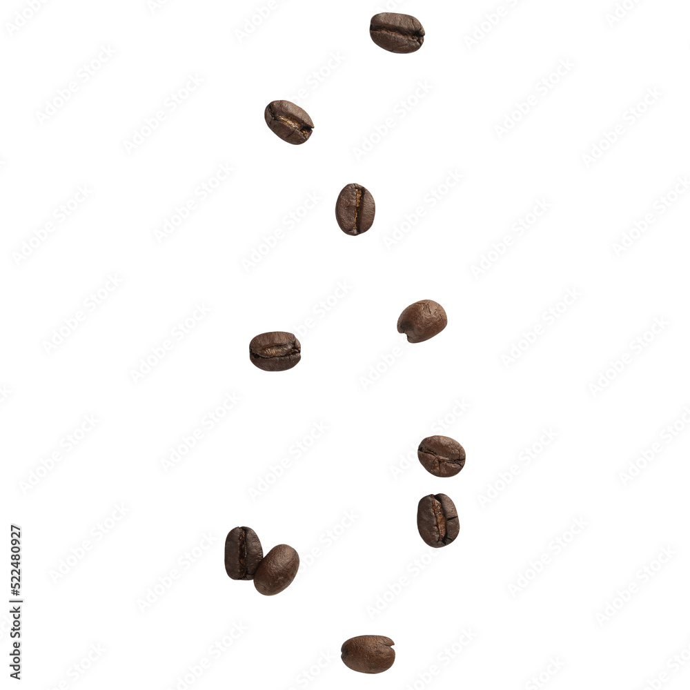 Coffee beans falling mockup, Cutout. Coffee beans falling mockup, Cutout.