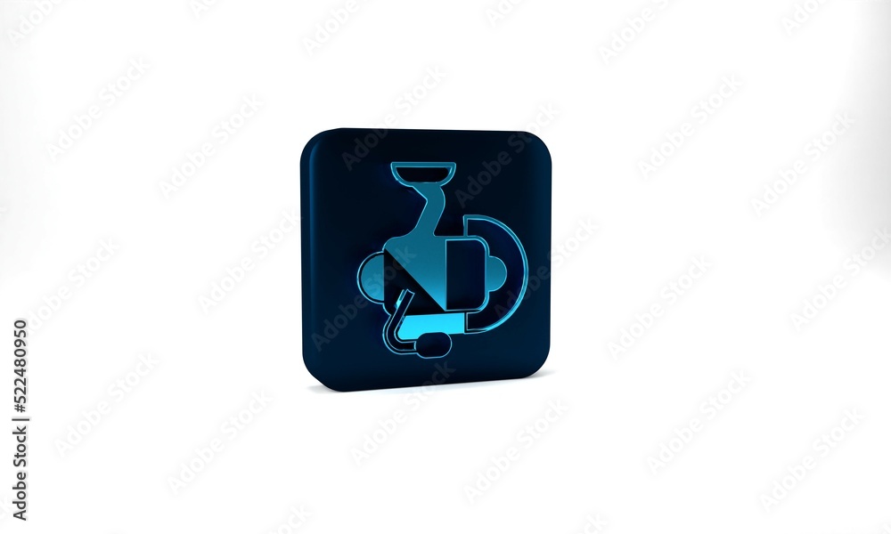 Blue Spinning reel for fishing icon isolated on grey background. Fishing coil. Fishing tackle. Blue square button. 3d illustration 3D render Blue Spinning reel for fishing icon isolated on grey background. Fishing coil. Fishing tackle. Blue square button. 3d illustration 3D render