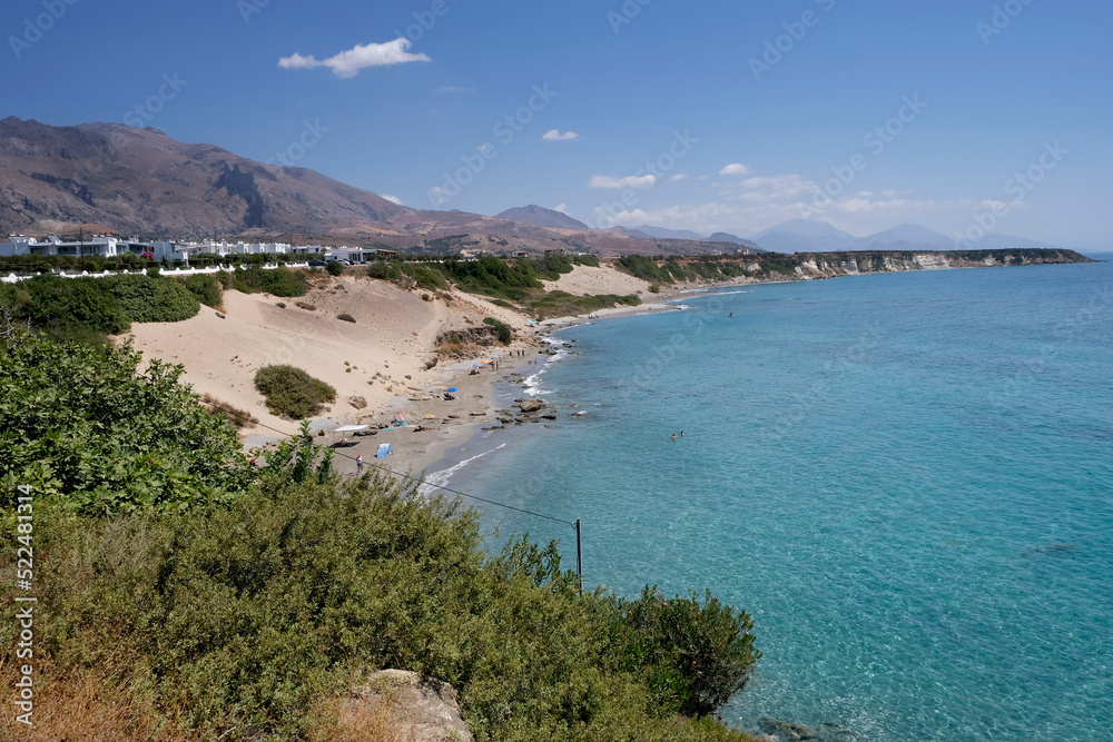 Crete - Orthi Ammos beach, shallow waters and huge sand dunes. Sfakia district, region of Chania

