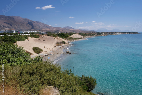 Crete - Orthi Ammos beach, shallow waters and huge sand dunes. Sfakia district, region of Chania 