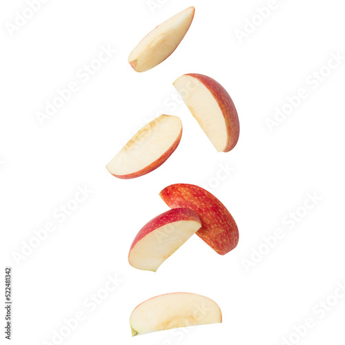 Falling red apple slice mockup, Cutout.
