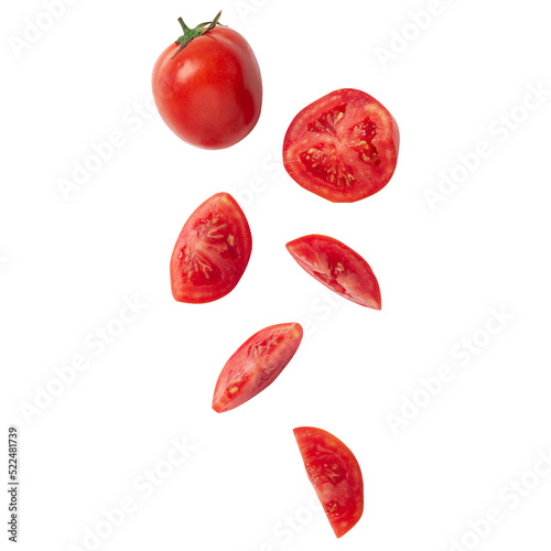 Obraz na plátně Falling tomato slice, Cutout.