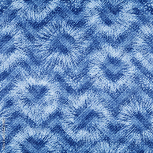 Abstract seamless pattern. Repeating blue denim fabric. fading flowers patern. Repeated faded shibori. Fades woven background. Repeat fadew effect for design prints. Degrade jean. Vector illustration