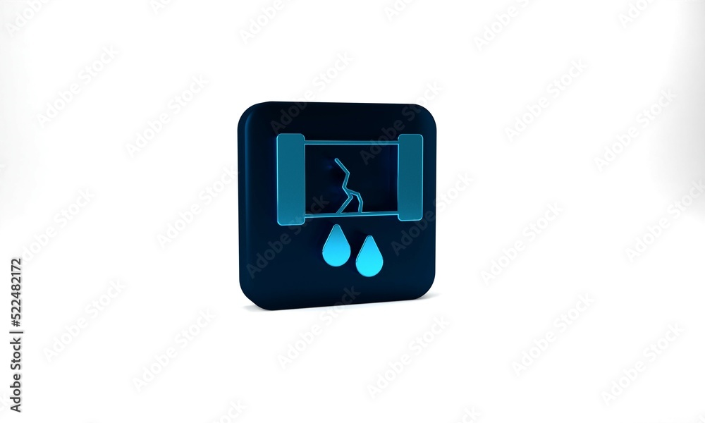 Blue Broken oil pipe with valve icon isolated on grey background. Blue square button. 3d illustration 3D render Blue Broken oil pipe with valve icon isolated on grey background. Blue square button. 3d illustration 3D render