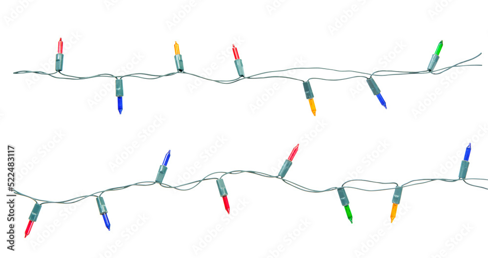Christmas lights string isolated on white background with clipping path. Christmas lights string isolated on white background with clipping path.