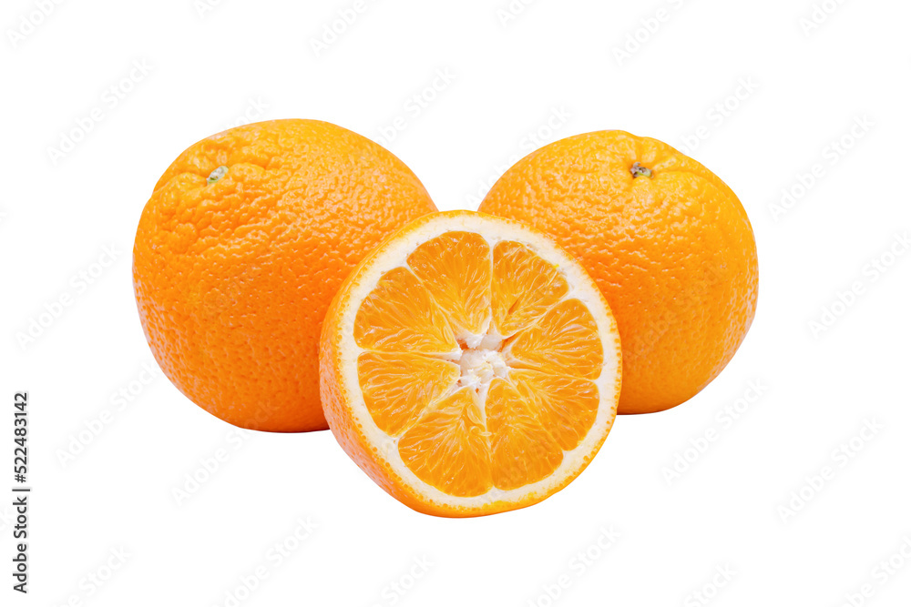 Slice navel seedless orange isolated on white with clipping path Slice navel seedless orange isolated on white with clipping path
