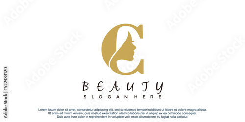 Letter c with beauty concept logo design premium vector