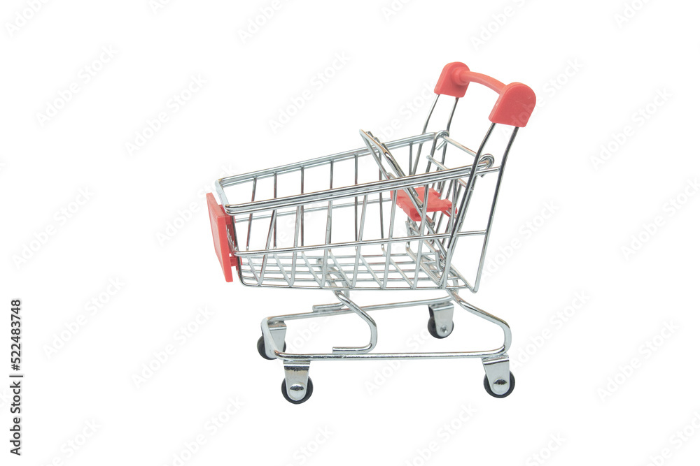 Red supermarket cart isolated on white background with clipping path Red supermarket cart isolated on white background with clipping path