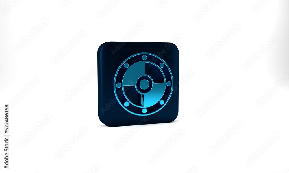 Blue Round shield icon isolated on grey background. Security, safety, protection, privacy, guard concept. Blue square button. 3d illustration 3D render Blue Round shield icon isolated on grey background. Security, safety, protection, privacy, guard concept. Blue square button. 3d illustration 3D render