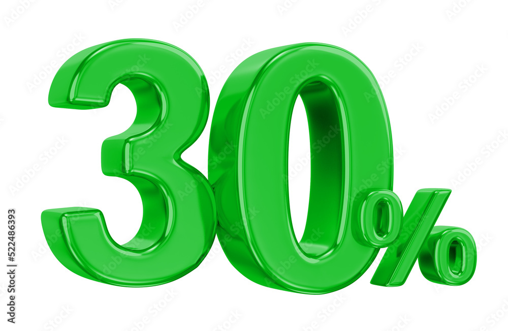 3d rendering of a green percent symbol on white background