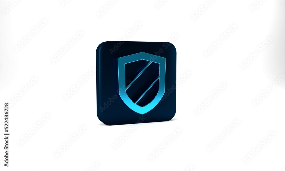 Blue Shield icon isolated on grey background. Guard sign. Security, safety, protection, privacy concept. Blue square button. 3d illustration 3D render Blue Shield icon isolated on grey background. Guard sign. Security, safety, protection, privacy concept. Blue square button. 3d illustration 3D render