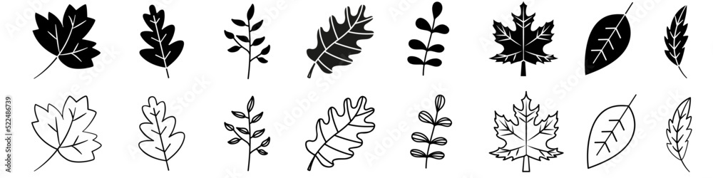 Leaves icon vector set. Autumn sign collection. Tree symbol or logo. Leaves icon vector set. Autumn sign collection. Tree symbol or logo.