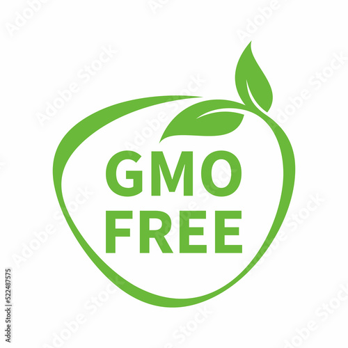 Green colored GMO free emblems, badge, logo, icon. Vector stock illustration.