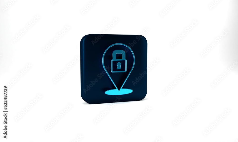 Blue Lock icon isolated on grey background. Padlock sign. Security, safety, protection, privacy concept. Blue square button. 3d illustration 3D render Blue Lock icon isolated on grey background. Padlock sign. Security, safety, protection, privacy concept. Blue square button. 3d illustration 3D render