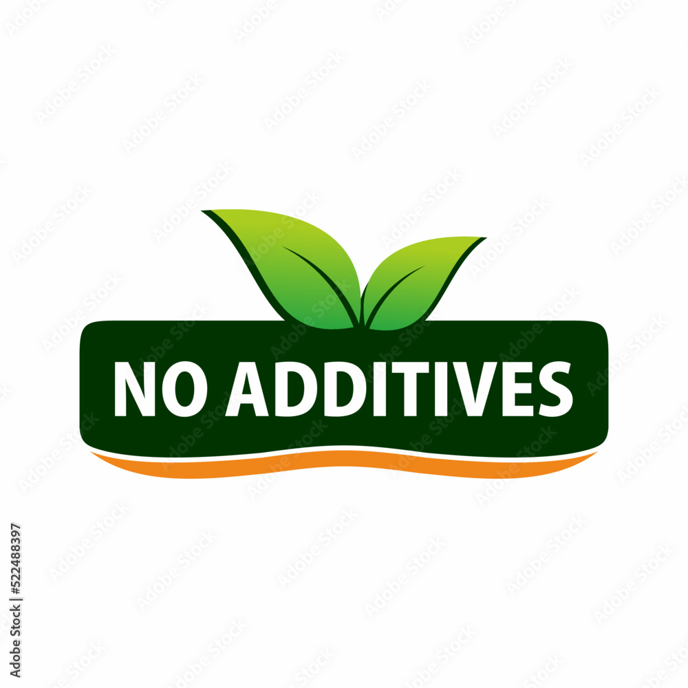 No additives sign for healthy natural food products label - vector isolated pictogram with plant leaf No additives sign for healthy natural food products label - vector isolated pictogram with plant leaf
