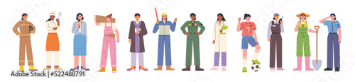 Female characters of various occupation. female expert. flat design style vector illustration.