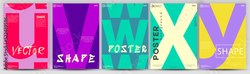 Creative fashionable poster design. Letters U,V,X,W,Y. Alphabet. Template poster, banner, magazine mockup.