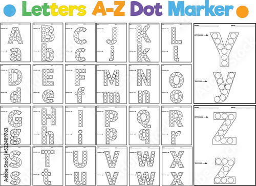 Alphabet dot marker book, dab the dot activity printable worksheets kindergarten coloring pages