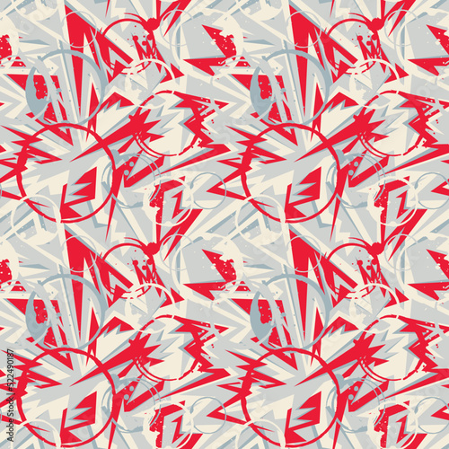 Seamless abstract urban pattern with curved geometry elemets and grunge circles