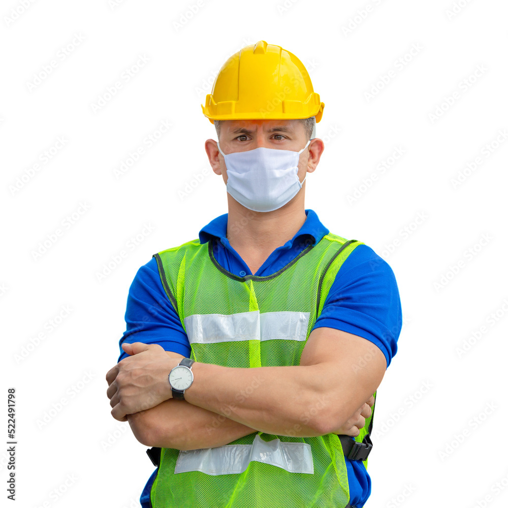 Portrait of a worker, Engineer man in a uniform with arm crossed, foreman worker in hardhat Portrait of a worker, Engineer man in a uniform with arm crossed, foreman worker in hardhat
