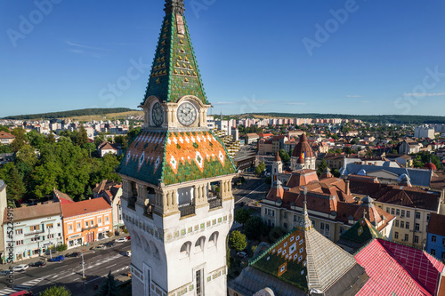 Aerial drone view of Prefecture Tower in Targu Mures, Romania photo