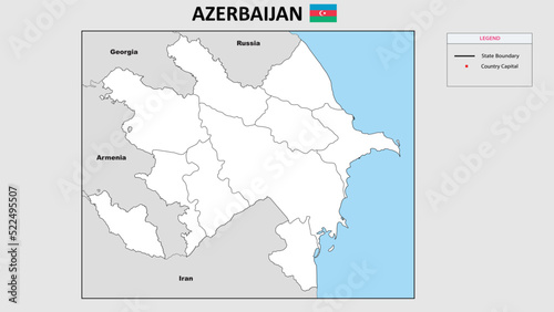 Azerbaijan Map. State and district map of Azerbaijan. Political map of Azerbaijan with outline and black and white design.