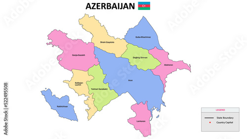 Azerbaijan Map. District map of Azerbaijan detailed map of Azerbaijan in color with capital.