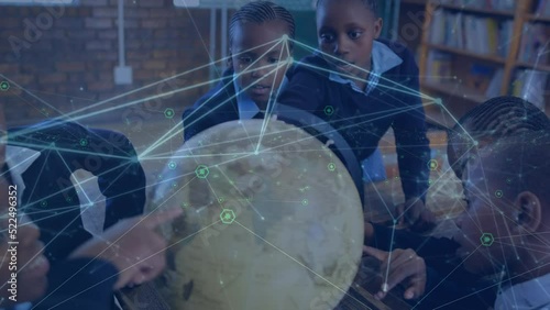 Wallpaper Mural Animation of network of connections with icons over african american pupils with globe at school Torontodigital.ca