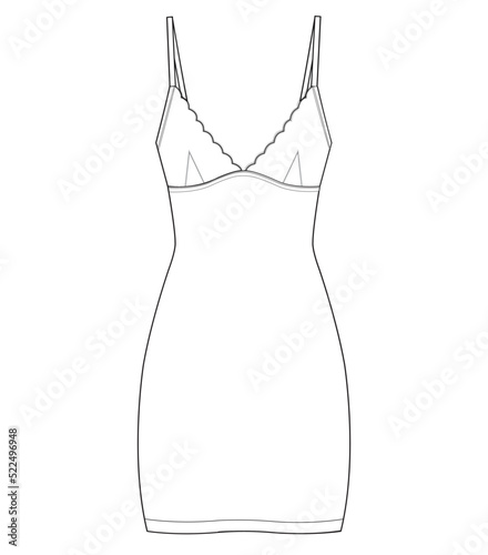 Fotografia, Obraz Slip dress fashion flat sketch vector drawing. Cad mockup.