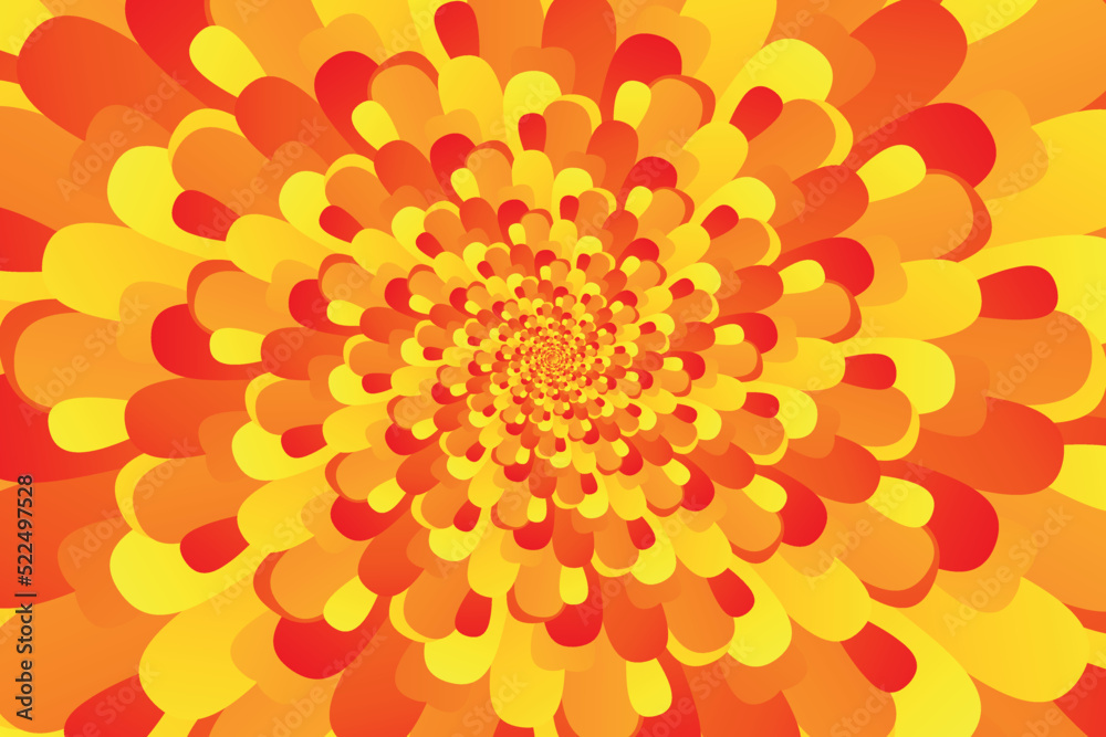 beautiful abstract flower illustration with gradient yellow, orange and red petals. Template for cover, flyer or banner. High quality illustration.