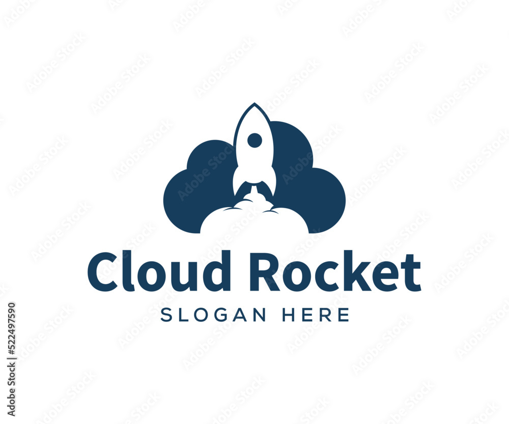 Fototapeta premium Rocket Launch Vector Logo. Cloud Rocket Logo Design Template