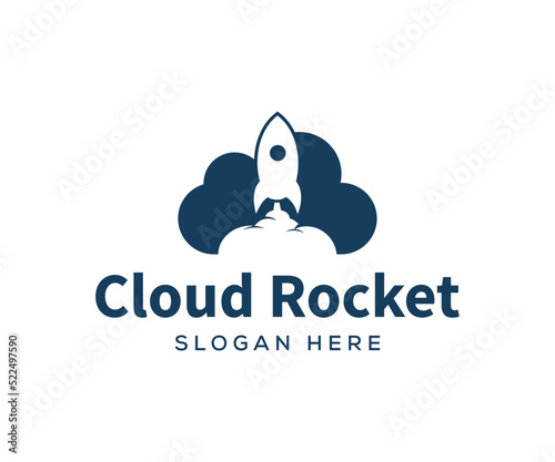 Rocket Launch Vector Logo. Cloud Rocket Logo Design Template