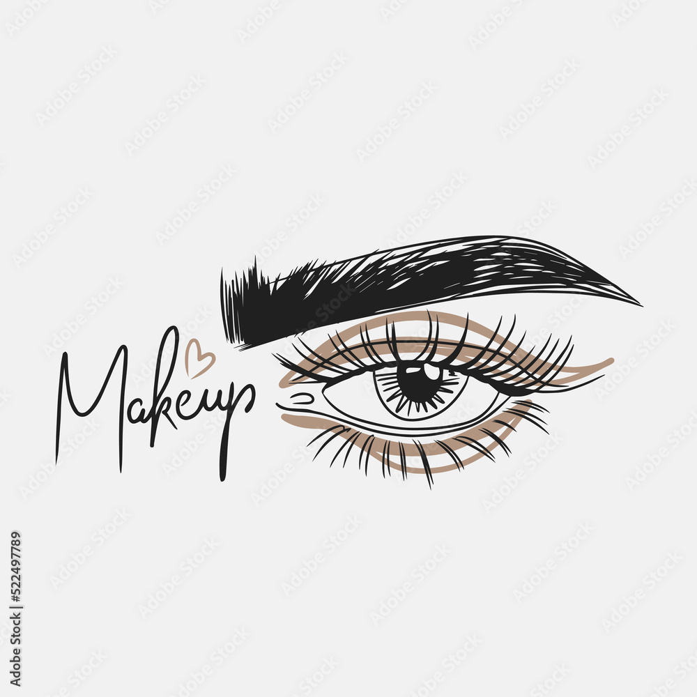 Makeup, handwritten quotes, eye with long eyelashes, beautiful thick eyebrow Makeup, handwritten quotes, eye with long eyelashes, beautiful thick eyebrow