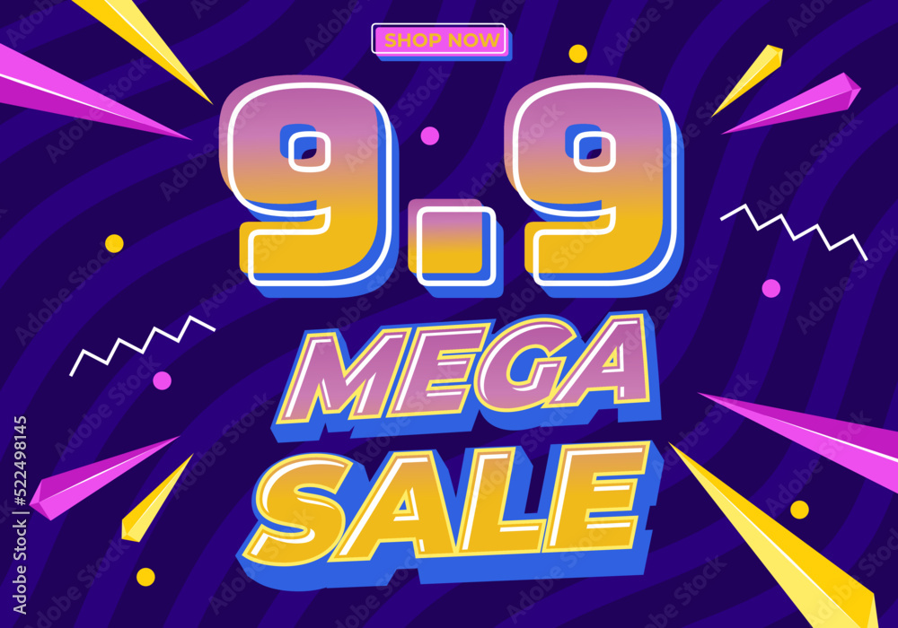 9.9 sale poster or shopping day flyer design. 9.9 Flash and mega sale online banner.