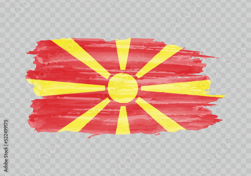 Watercolor painting flag of North Macedonia