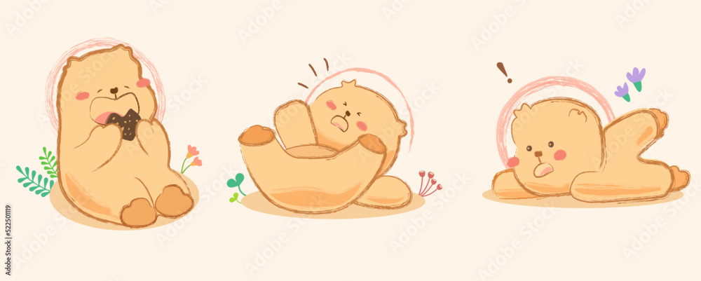 Set of cute little bears decorative illustration. A set of teddies poses. Cartoon suitable for print, sublimation, shirt, postcard, printable, stationery ,kids product ,nursery ,etc. Set of cute little bears decorative illustration. A set of teddies poses. Cartoon suitable for print, sublimation, shirt, postcard, printable, stationery ,kids product ,nursery ,etc.