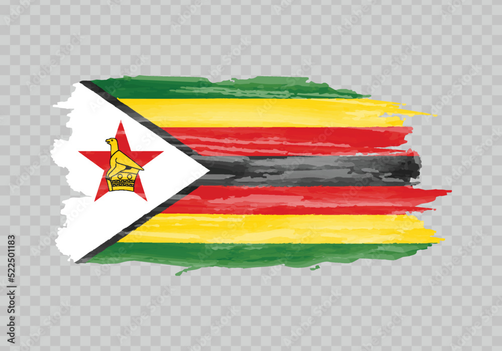 Watercolor painting flag of Zimbabwe - obrazy, fototapety, plakaty 