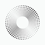 Halftone circular spiral logo set. Circular dotted isolated on the white background. Halftone fabric design. Halftone circle dots texture. Vector design element for various purposes.